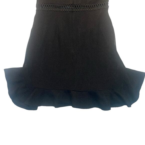 Hello Molly Black Mesh Mini In Other News Dress Sz 8 Sweetheart Neck Ruffle Hem - Picture 9 of 14